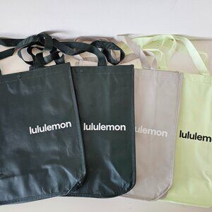 New LULULEMON Green Gray Neon LOGO Reusable Shopping Lunch Bag Large, Pack of 4